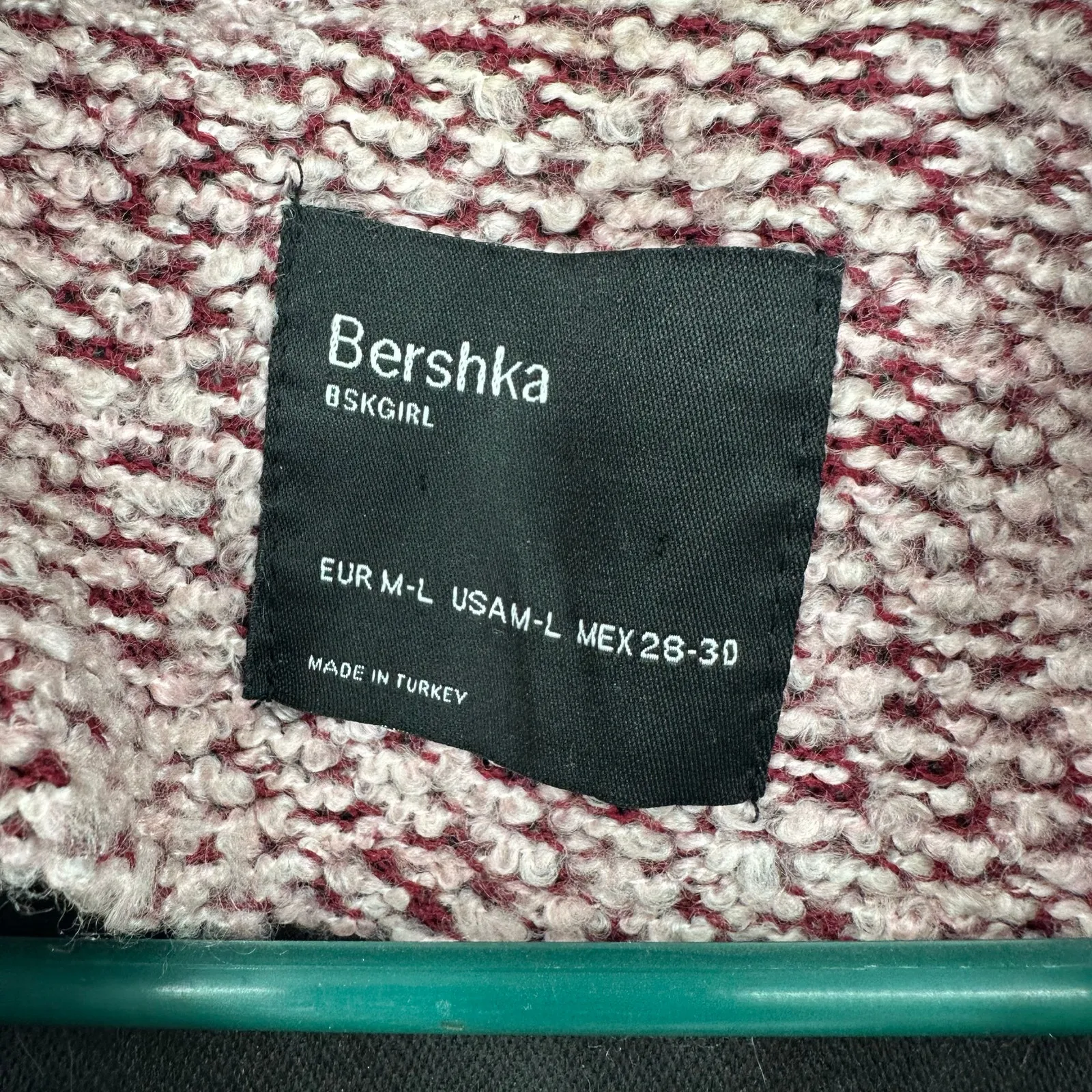 Bershka Size Medium Large Dress Coat Snap Front has Pockets Pink Red White - Image 4