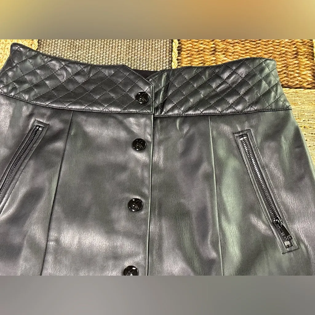 ๐KARL LAGERFELD Quilted Leather Button-Up Skirt - black size 4๐ - Image 6