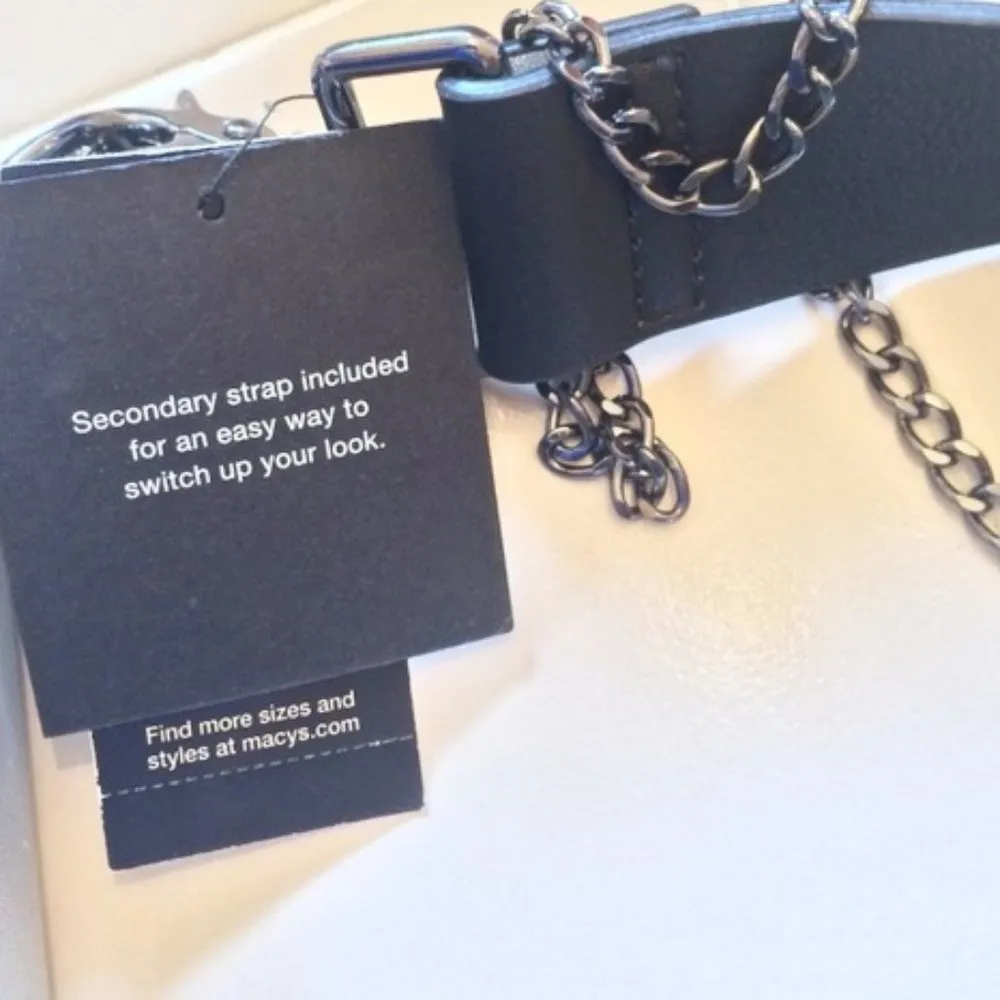 INC silver metallic black chain interchangeable double strap cross body bag - Image 7