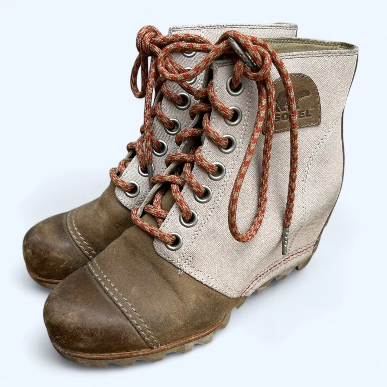 Sorel Joan of Arctic Wedge II PDX Canvas Lace Boots Women's sz 7 Tan Brown - Image 7