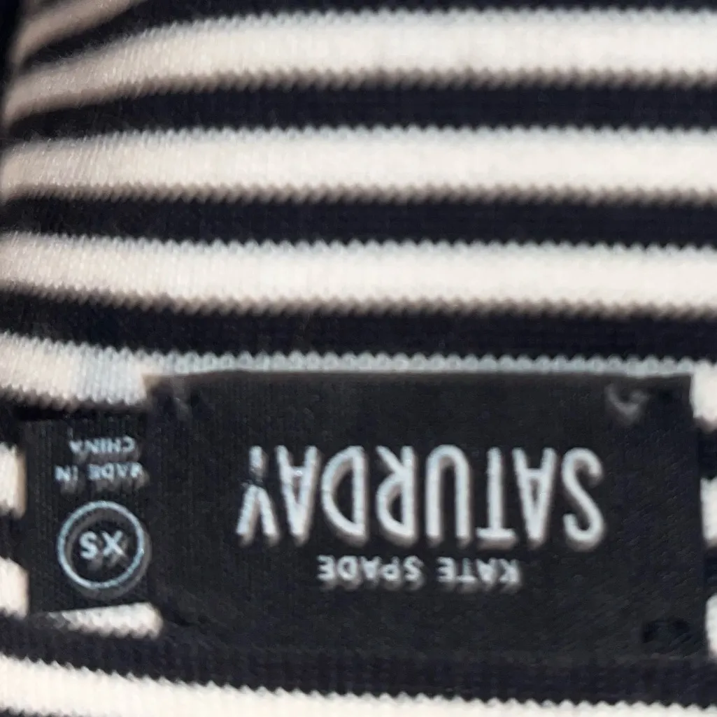 Kate Spade Saturday Let Loose Top Black White Stripe Shirt Slip Neck - Image 4