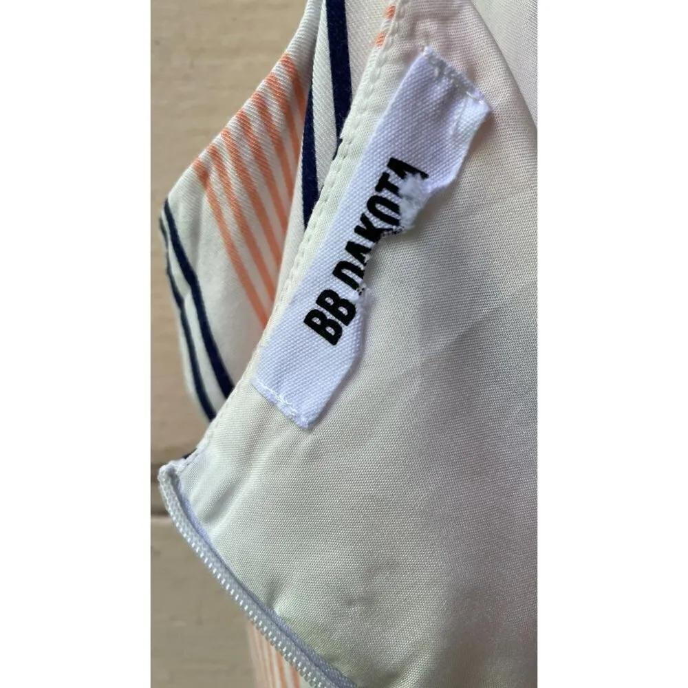 BB Dakota Hollie Strappy White Coral Orange Blue striped Fit flare mini dress S - Image 2