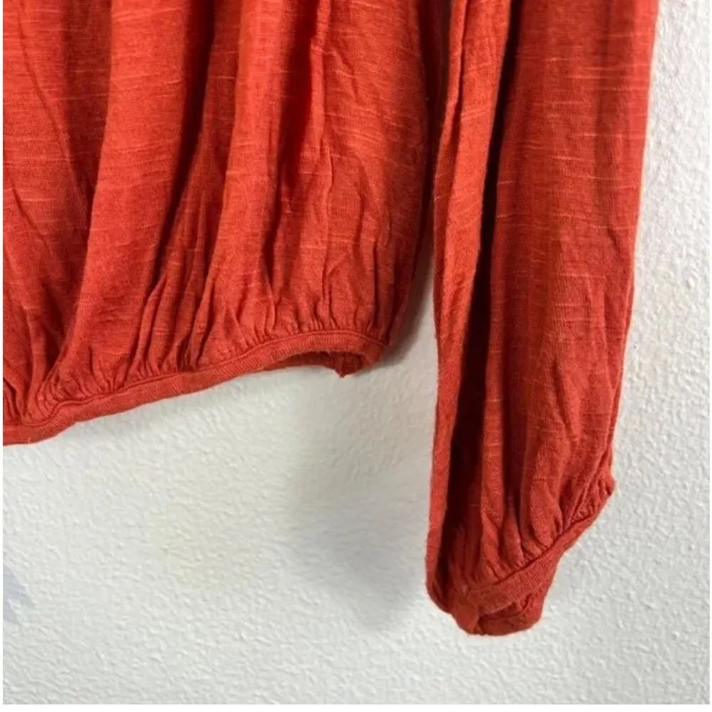 Free People Orange Beaded Mesh Viscose Long Sleeve Top Small Fall Boho - Image 2