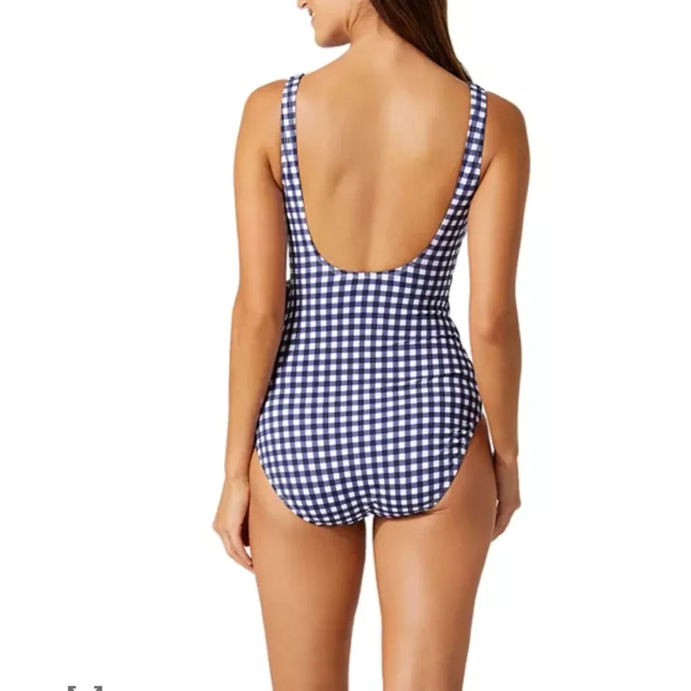 Tommy Bahama Navy and White Wrap One Piece Swimsuit with V-Neckline - Image 2