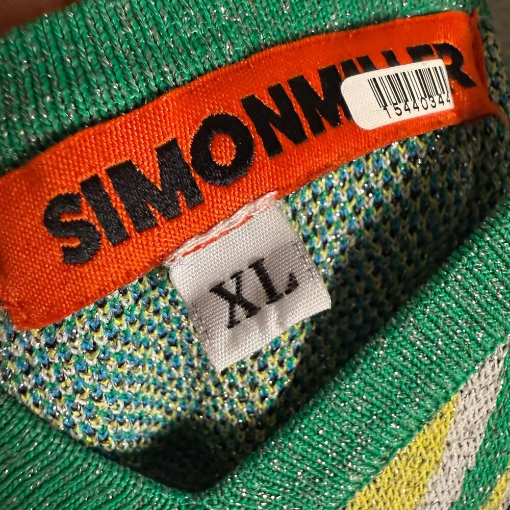 Simon Miller Comet Green Wavy Striped Metallic Knit Sleeveless Midi Dress Sz XL - Image 13