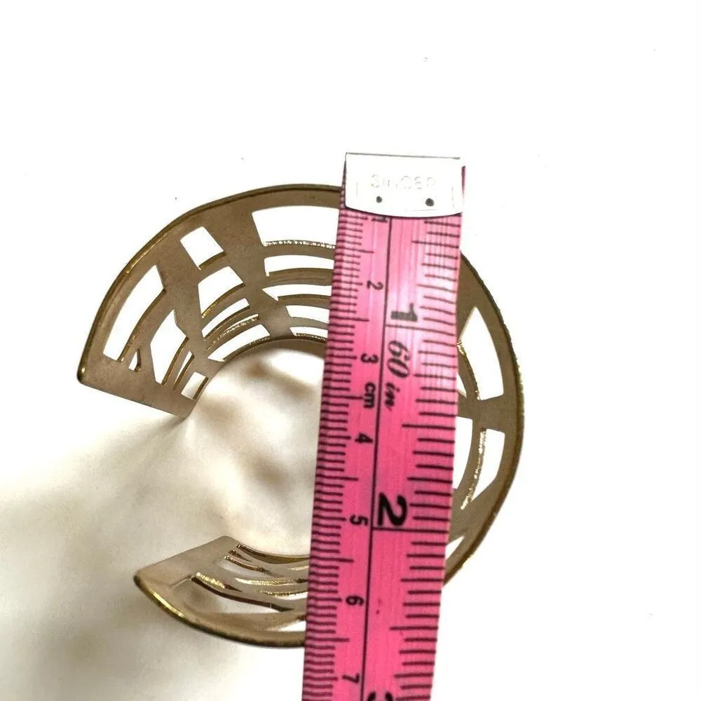 Gold tone long geometric wide cuff cut out bracelet - Image 6