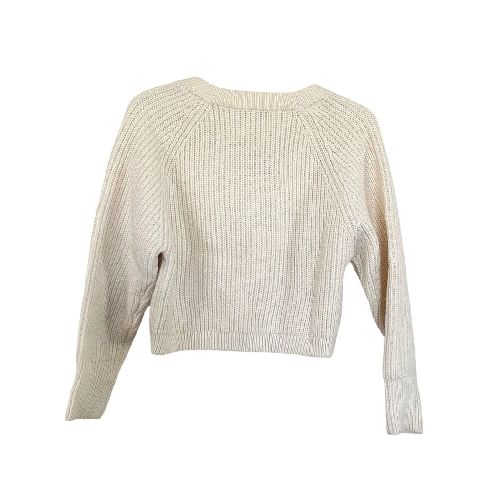 Zara Ecru Rib Knit Cropped Sweater V-Neck Small | Minimal Preppy Quiet Luxury - Image 3