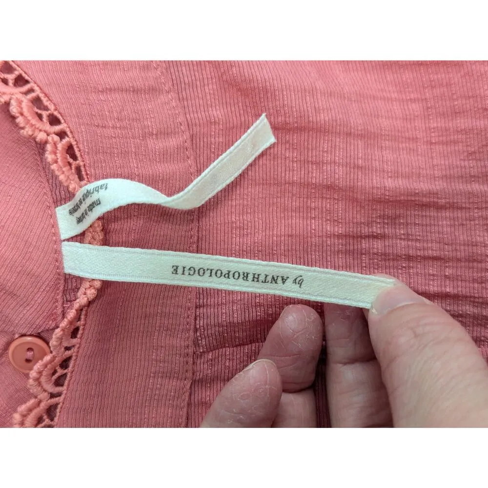 Anthropologie Sheer Swing Top Pink Boxy Cut Short Sleeve Salmon High Neck Womens - Image 6