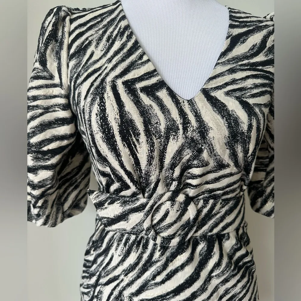 Lavender Brown Zebra Puff Sleeve Dress Belt XS - Image 2