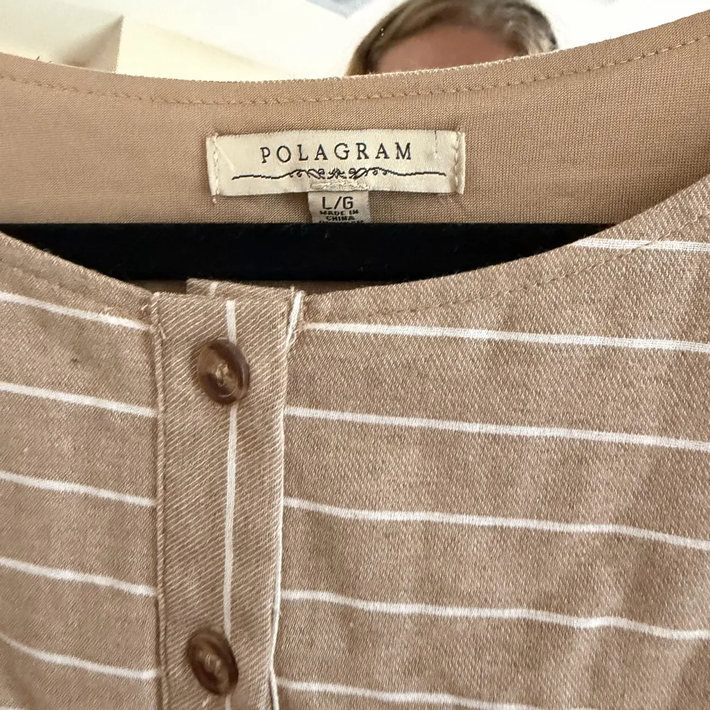 Polagram Tan and White Striped Button-Down Dress - Image 4
