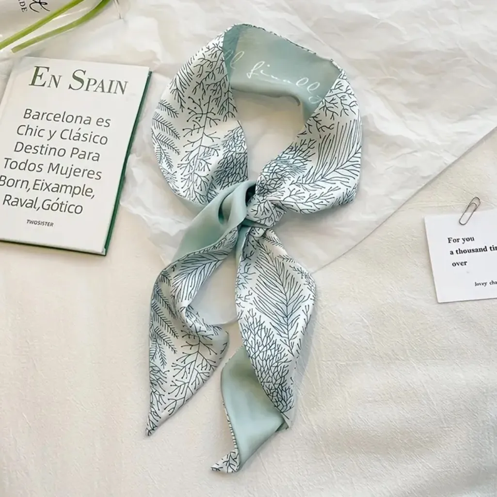 4 Twilly Green Floral and Leaf Patterned Silk Scarves - Image 6