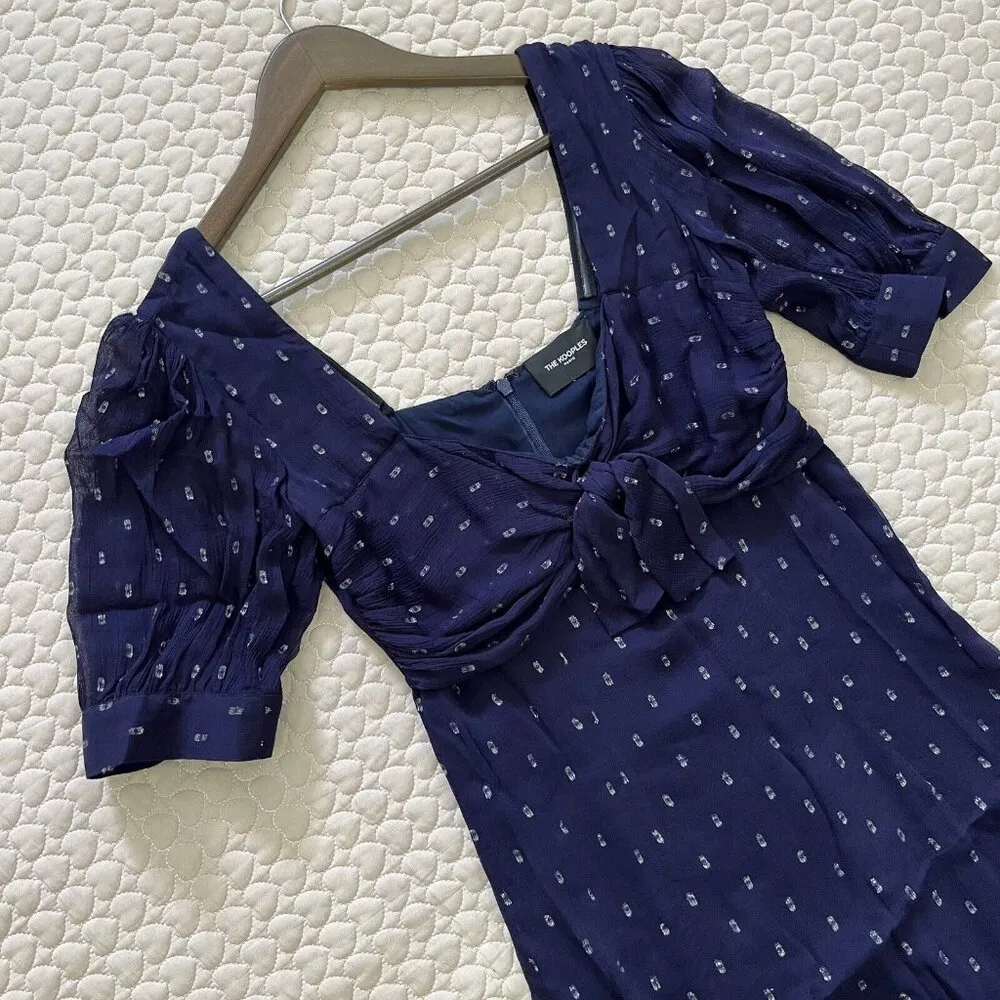 NWOT The Kooples Womens Blue Metallic Dot Sheer Short-Sleeve V-Neck Mini Dress 1 - Image 3