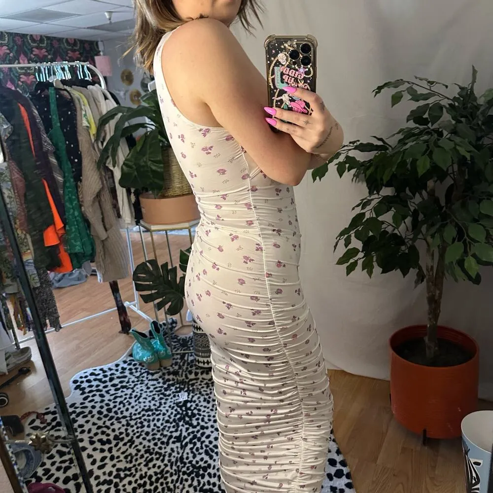 Missguided Floral Slinky Buckle Ruched Midi Dress White Size 4 - Image 4