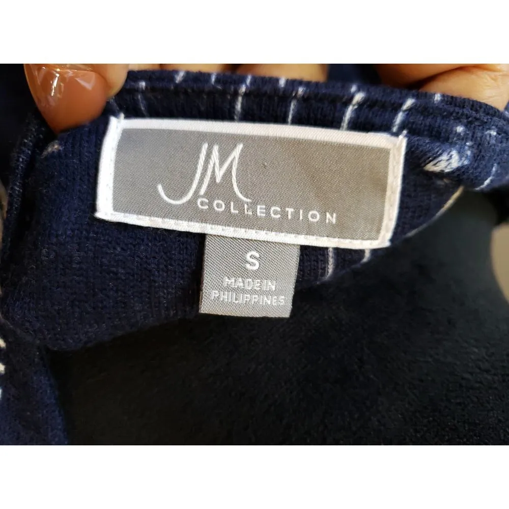 Women's JM Collection S Navy White Floral Stripe Cutout Neck Top 3/4 Sleeve - Image 8