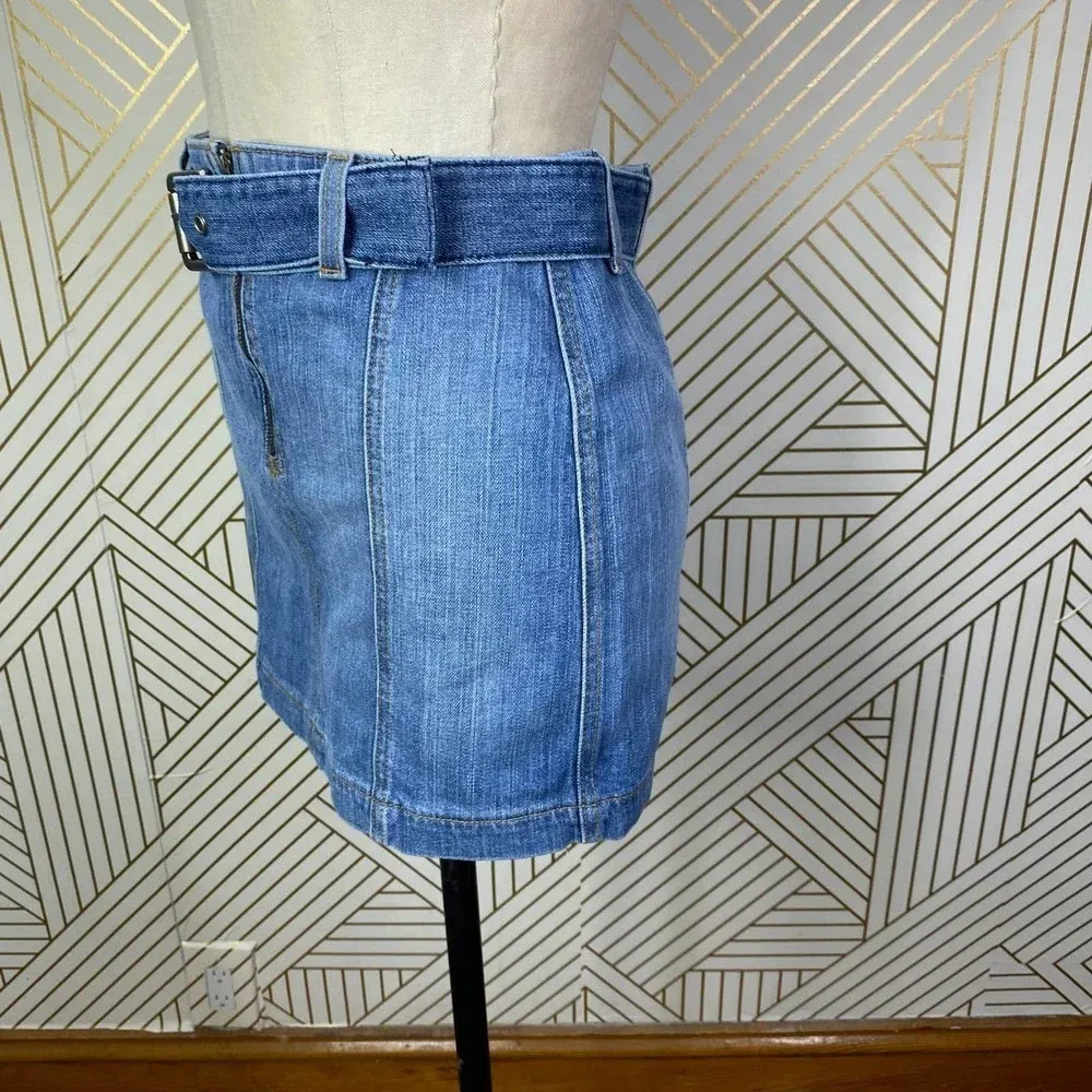 Carmar Belted Zip Front Denim Jean Mini Skirt in‎ Blue Size US 27 - Image 4
