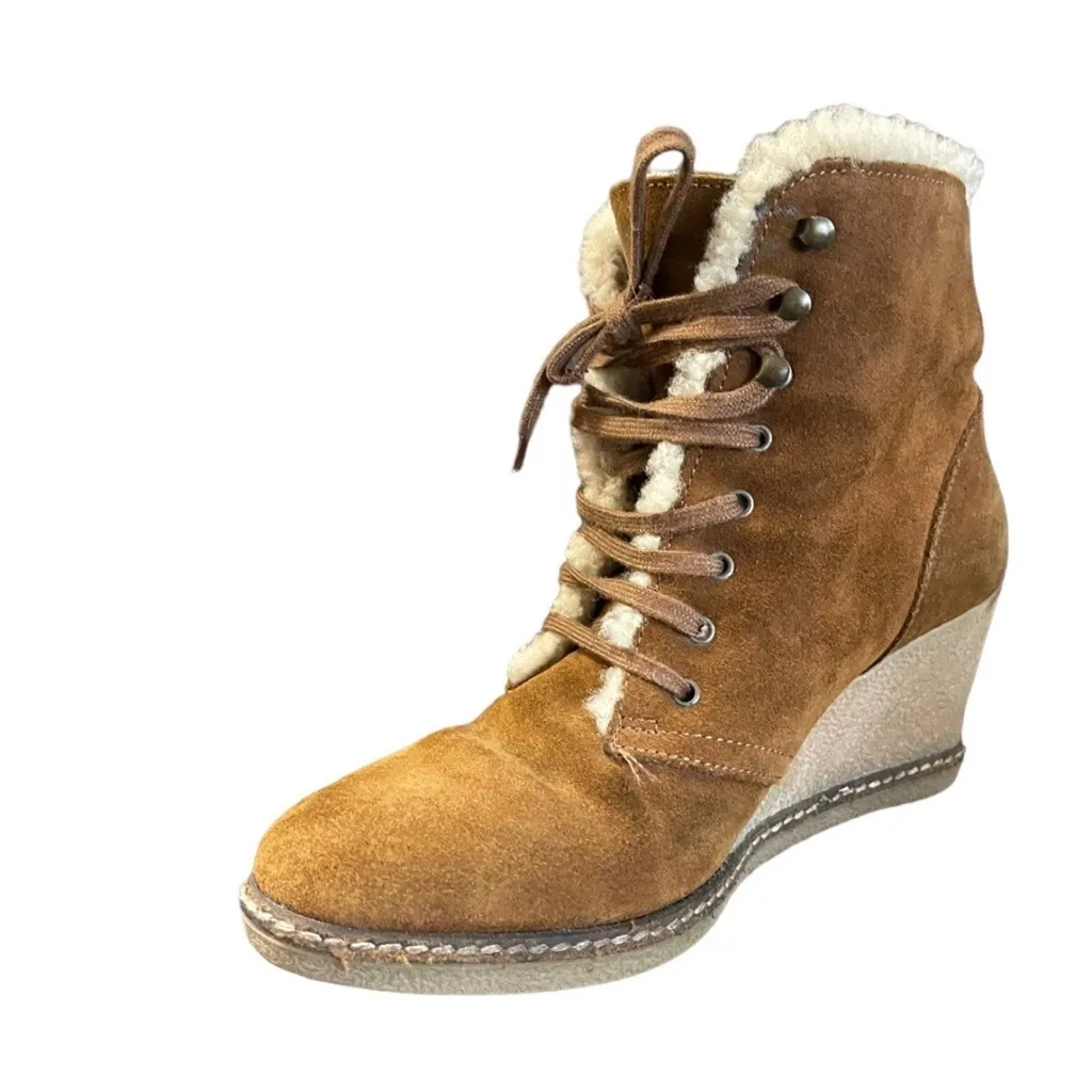 J Crew Womens Size 9 Macalister Wedge Shearling Boots 55817 Brown Made In Italy - Image 4