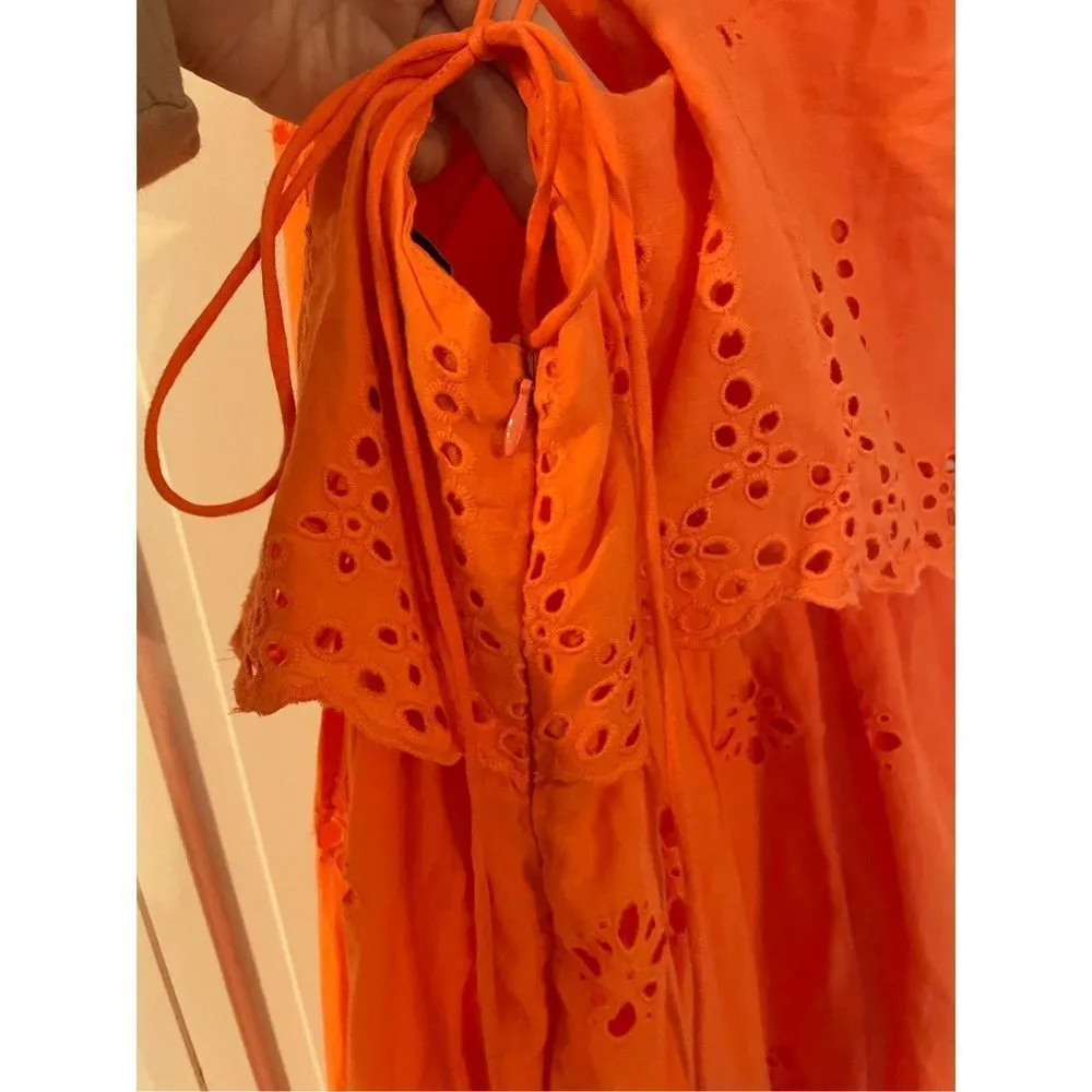 ASOS  eyelet coral orange lace up back midi dress 4 - Image 3