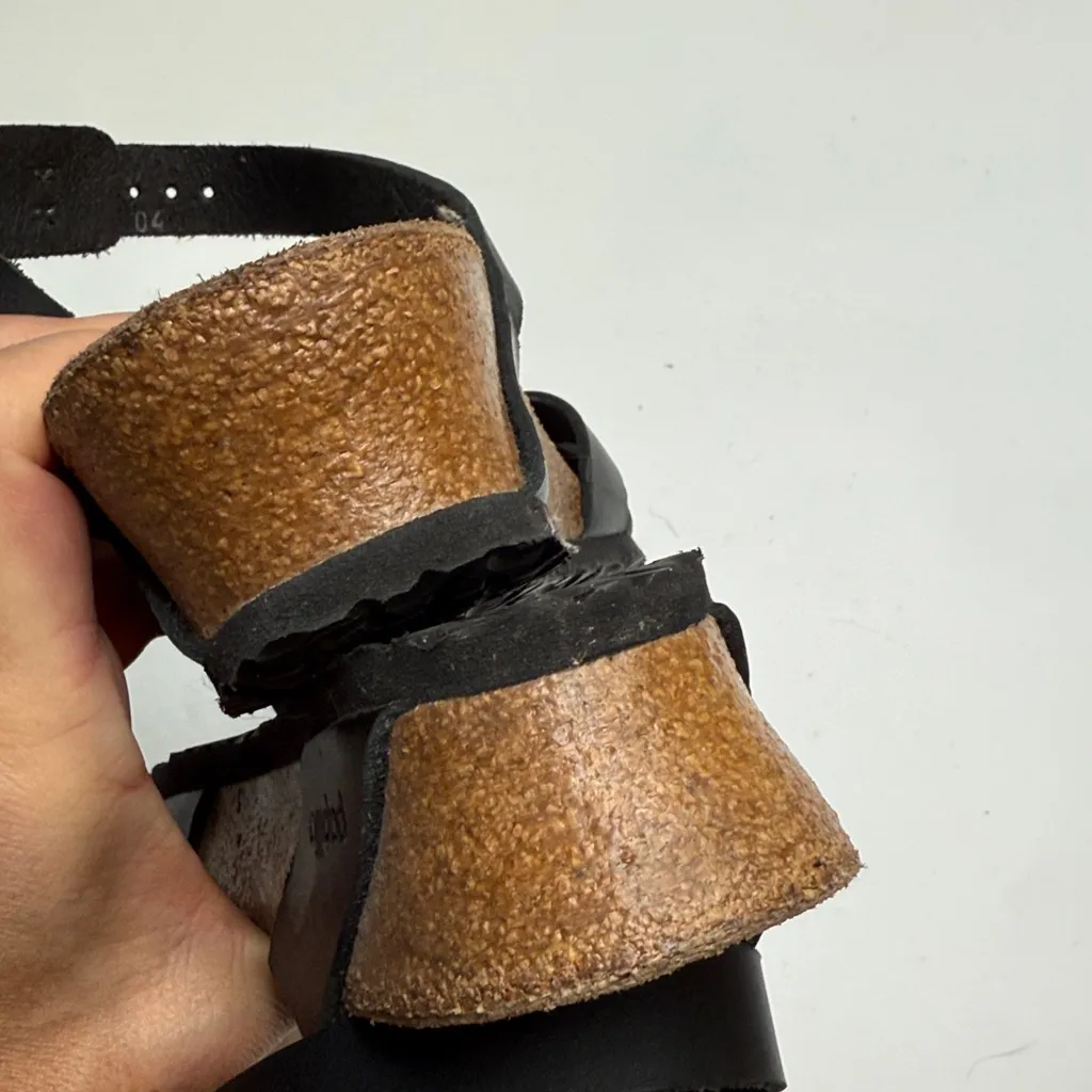 Birkenstock Lola Leather Black Strappy Wedge Sandal S - Image 8