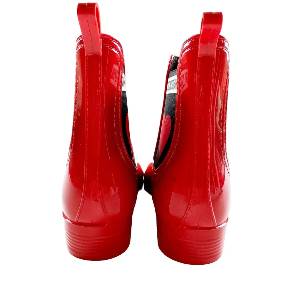 Love Moschino Chelsea Wellington Rain Boots Red Heart Glossy PVC Ankle 37 7US - Image 10