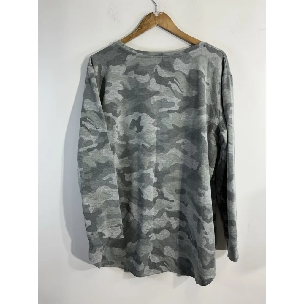 Womans Jane & Delancey XL Gray Camo Long Sleeve Pullover T Shirt - Image 2