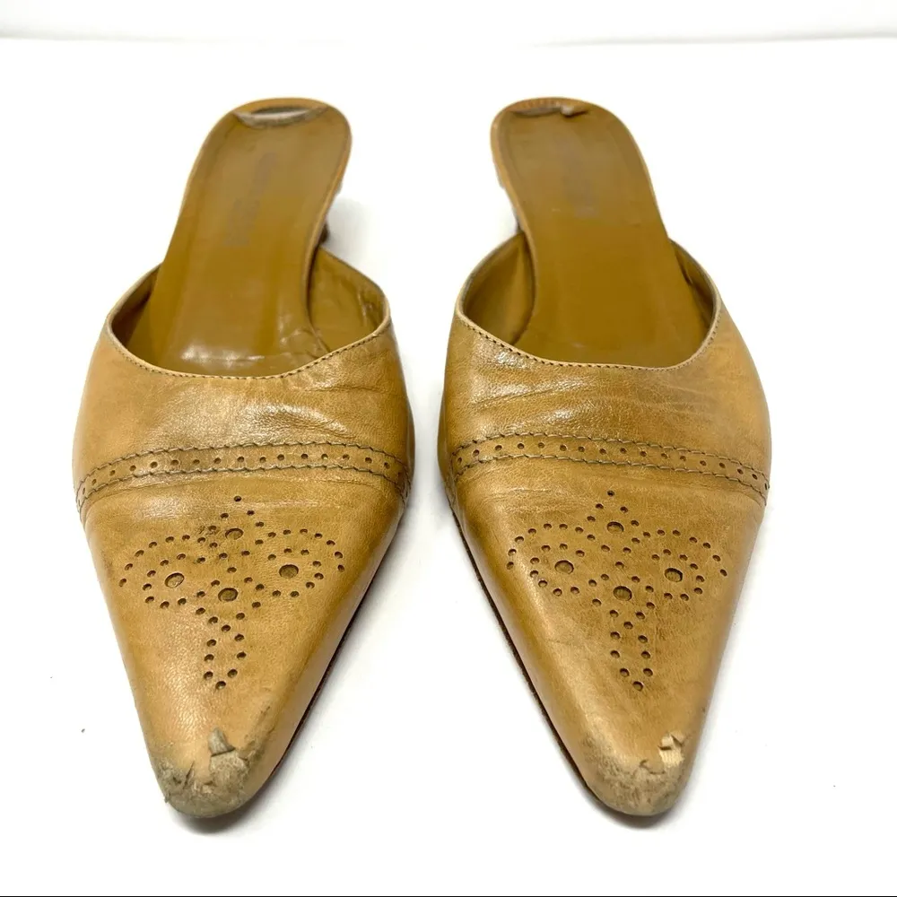 mustard colored leather mules, made in Italy, size 7.5 - Image 2