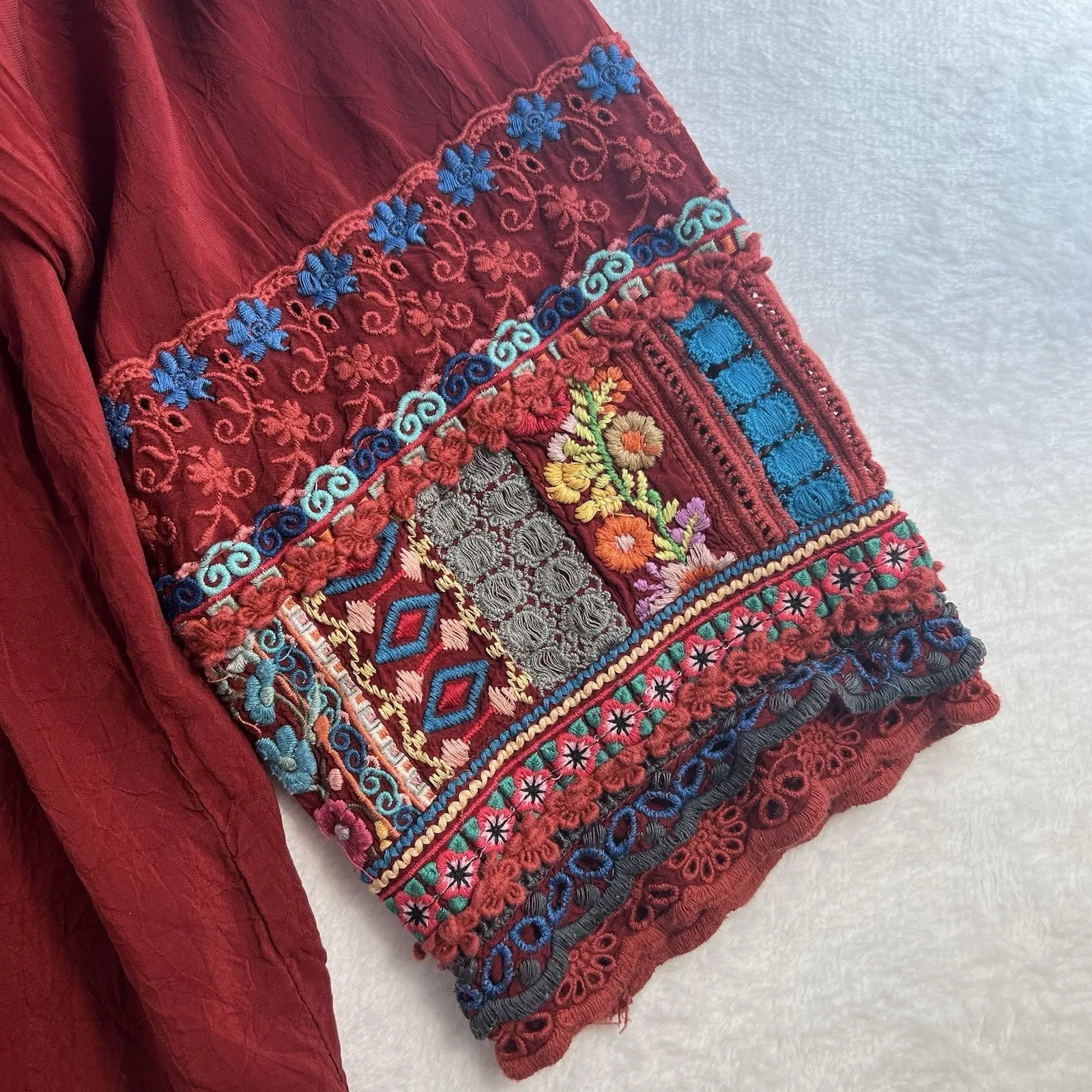 Johnny Was Plus 1X Embroidered Boho Tunic Top Bohemian Hippie Blouse Red Peasant - Image 4