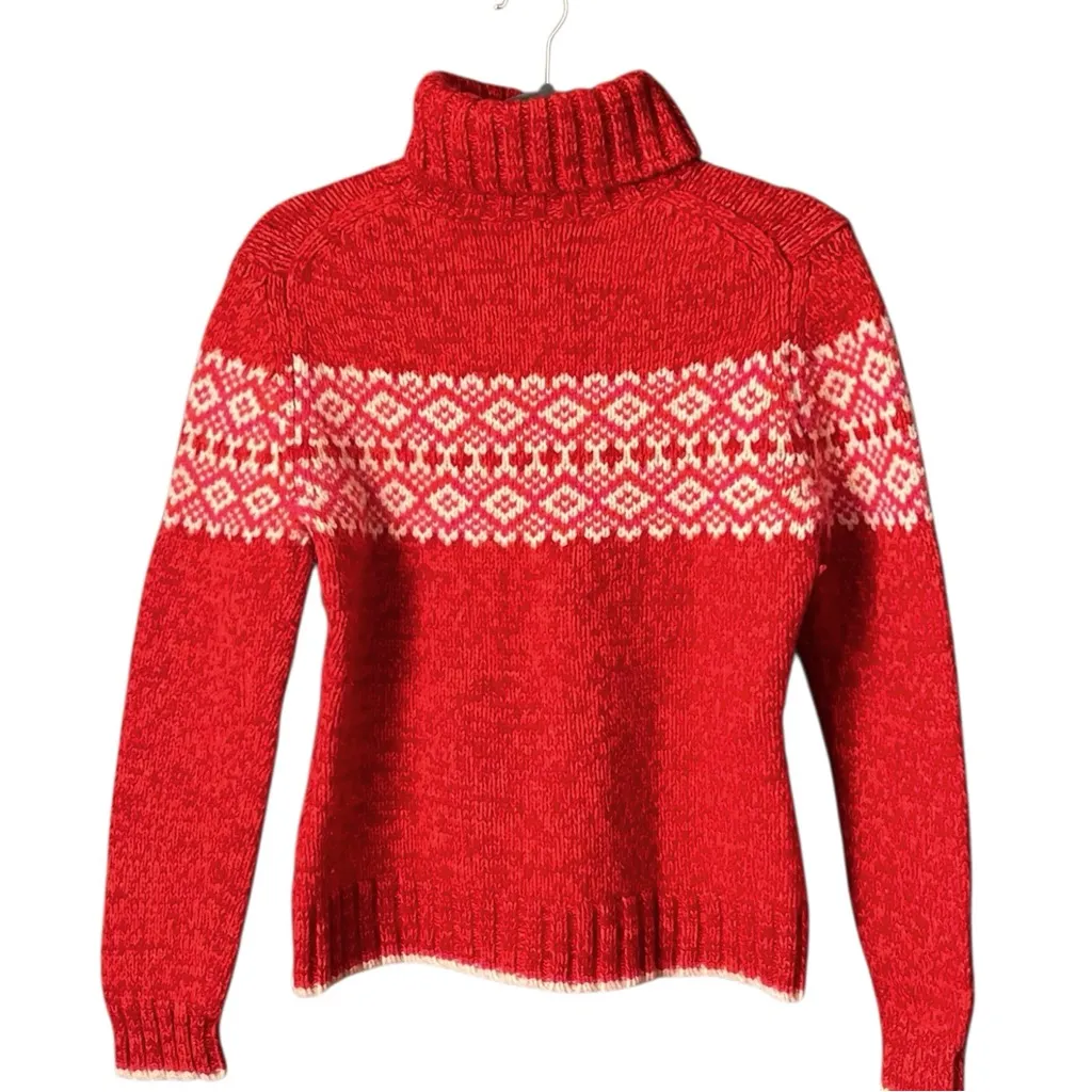 GAP 100% Lambs Wool Fair Isle Turtleneck Sweater. SZ.L - Image 2