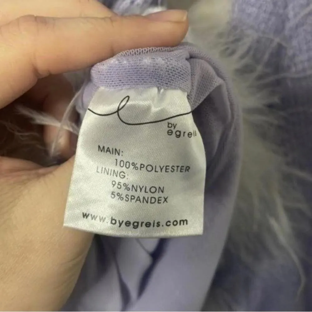By Egreis Purple Eyelash Long Sleeve Bodycon Sweater Dress White Boa Fur trim Size M - Image 7