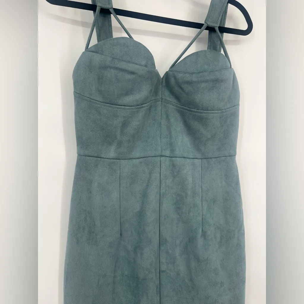 L'Atiste By Amy Suede Pencil Midi Dress Color Blue Sexy Sweetheart Padded L - Image 2