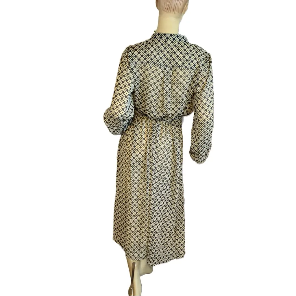 TOMMY HILFIGER TAN & BLUE GEOMETRIC PRINT SHEER SHIRT DRESS (8) - Image 5