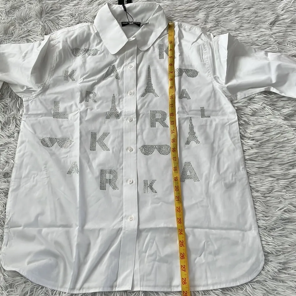 KARL LAGERFELD PARIS WOMEN SOFT WHITE SPARKLE KLP LOGO SHIRT SIZE MEDIUM - Image 10