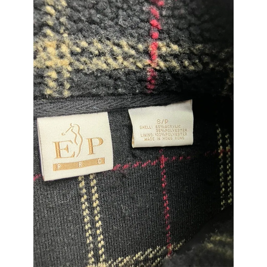 EP Pro Women Plaid Fleece Sherpa Jacket Full Zip Black Red Tan Size S/P Golf - Image 2