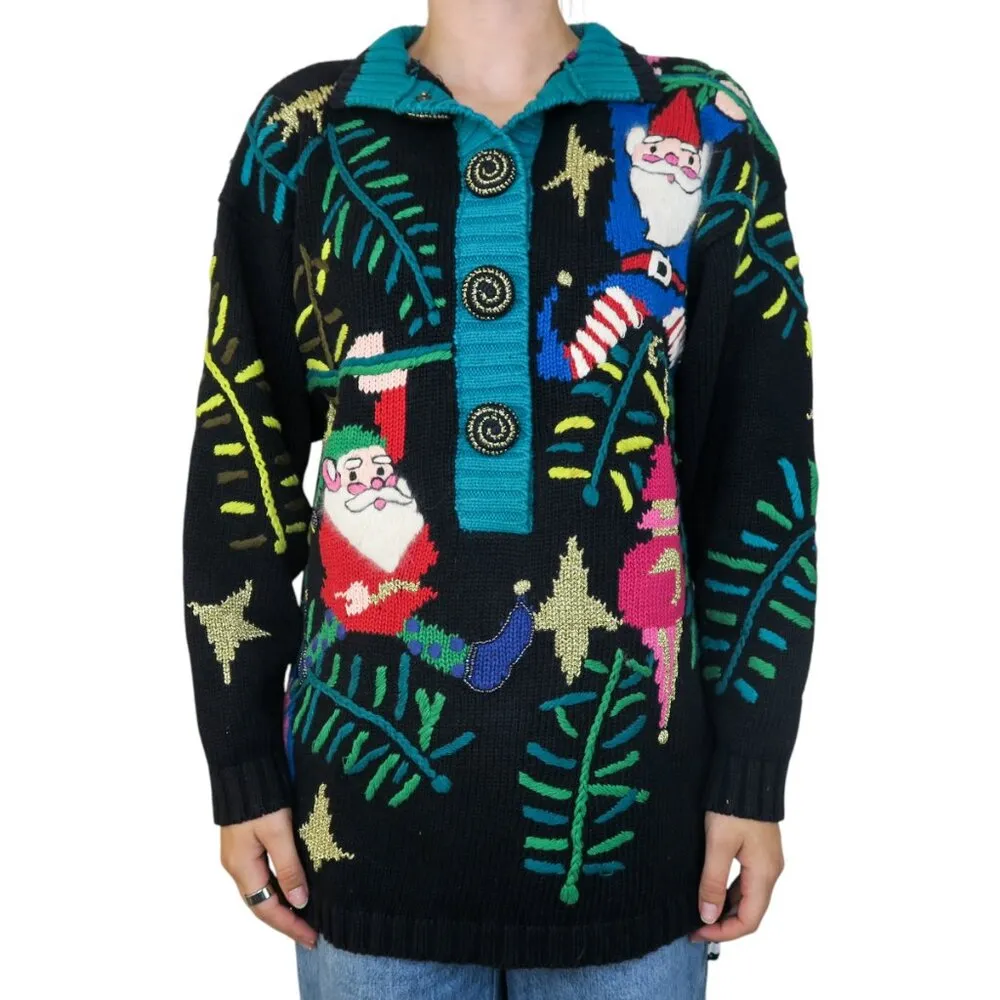 Vintage 90s, Lisa Nichols Christmas Santa Sweater Black Size M - Image 4