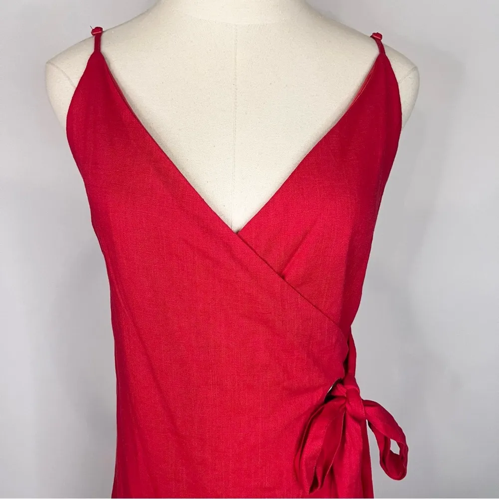 THE IMPECCABLE PIG Red Linen Blend Wrap V-Neck Mini Dress XS NWT - Image 2