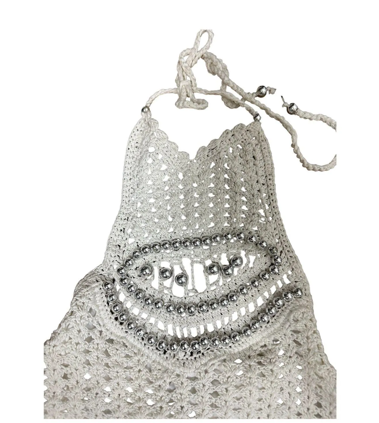 Urban Outfitters NWT Celeste cream beaded halter crochet mini dress - Image 7