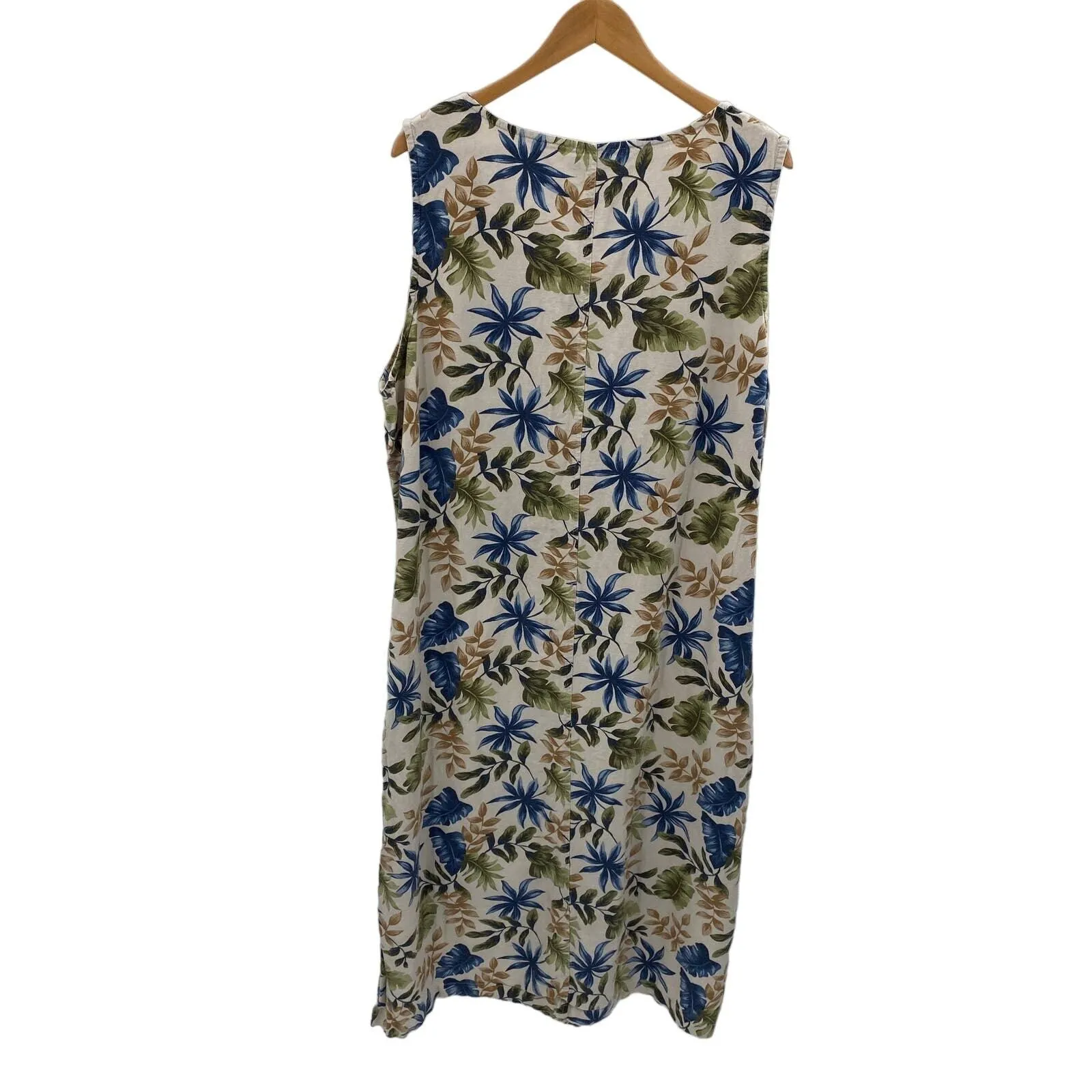 TY Wear Maxi‎ Dress Womens Plus 24W Khaki Palm Leaf Print Linen Rayon Vintage Tan - Image 5