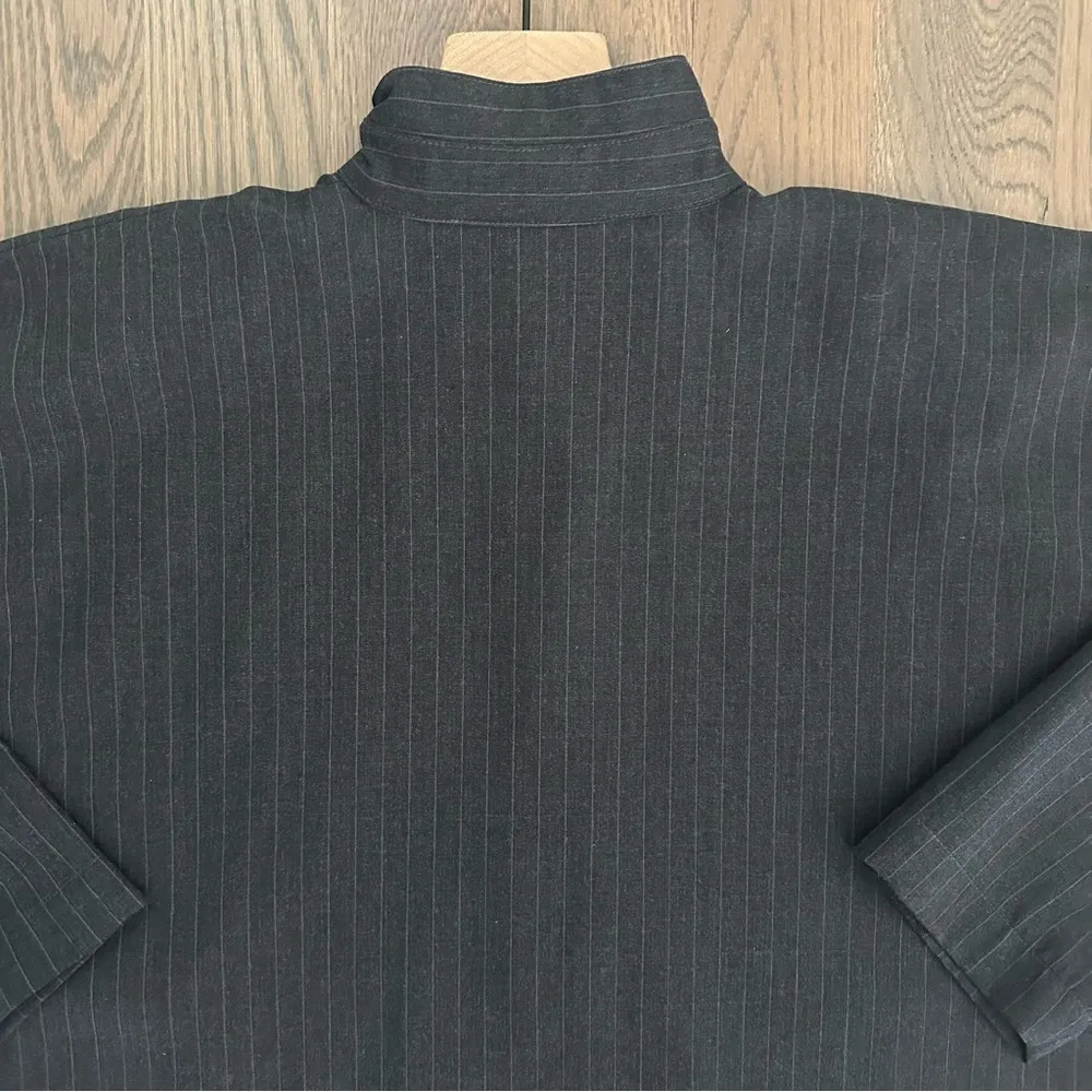 Eskandar Pinstripe Stand Collar Boxy Button Front Wool Cashmere Top Grey 1 / Med White - Image 8