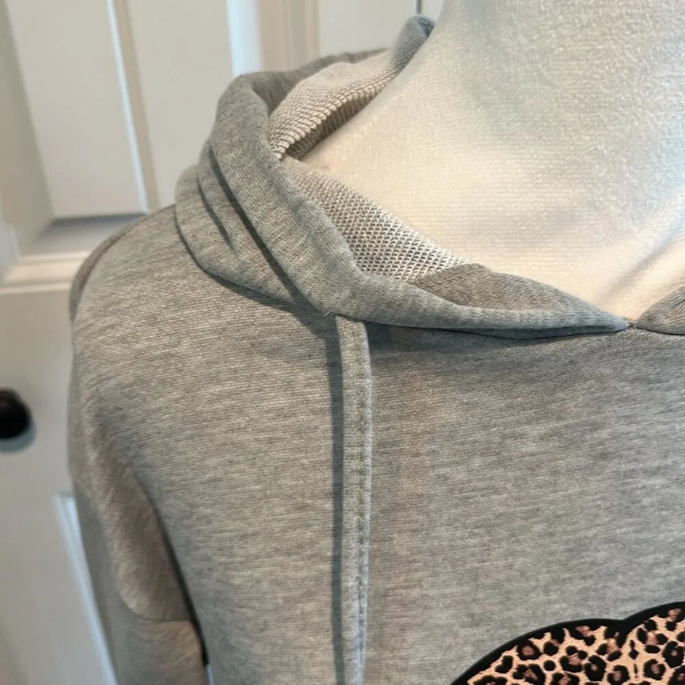 Leopard Print Lips Gray Medium Graphic Hooded Sweatshirt Dress NWOT - Image 4