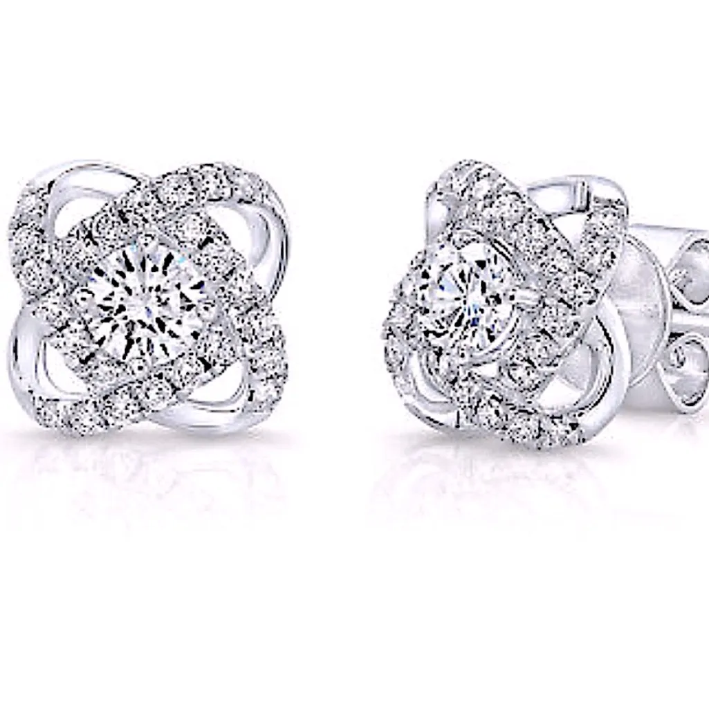 Sparkly White Gold Plated S925 Knot Simulated Diamond Stud‎ Earrings, 0.8cm - Image 6