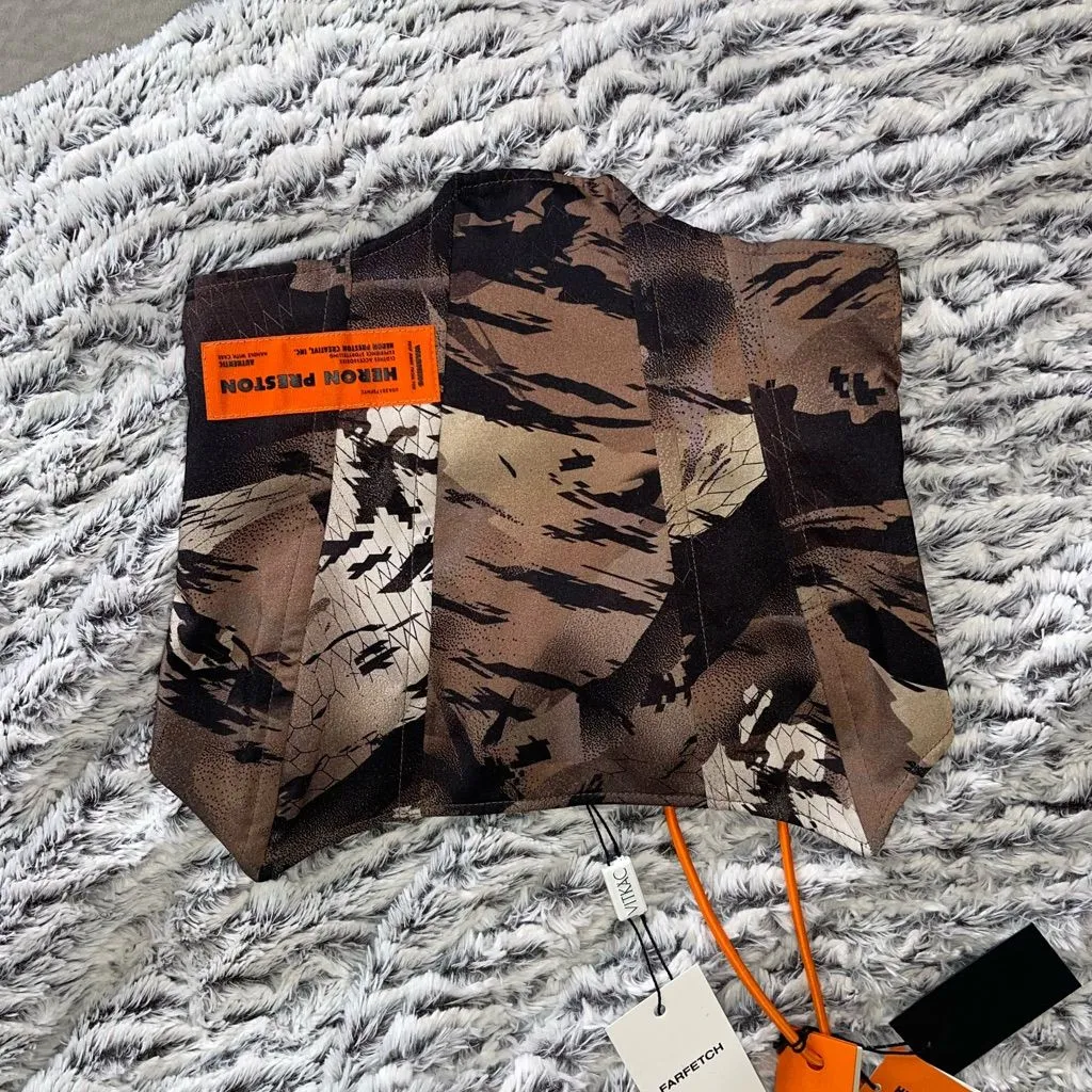 Heron Preston Camouflage Satin Corset Top H.W.C. Zip-Up Logo Tape Size 2 IT 38 - Image 10