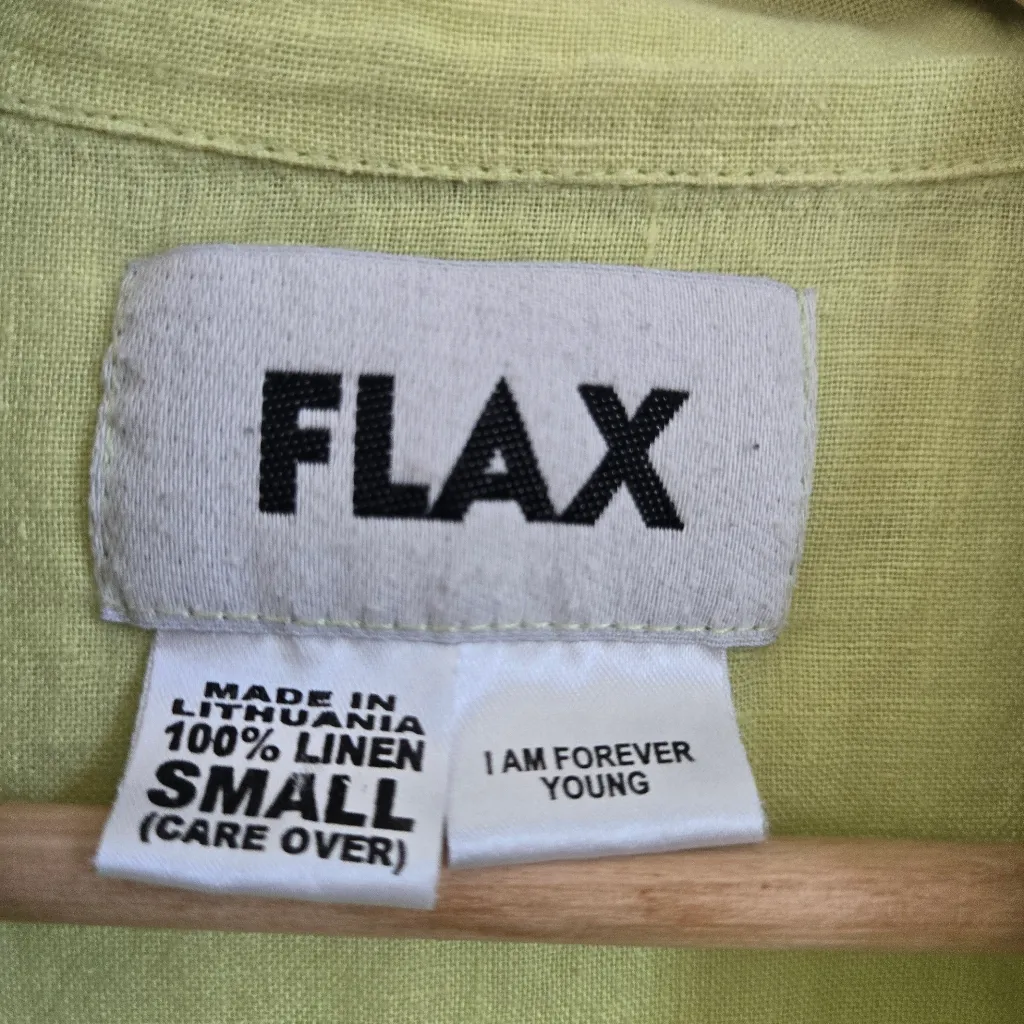 Flax Light Green 100% Linen Button Down Shirt Size Small boxy lightweight - Image 2