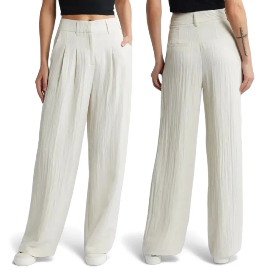 A New Day Linen Dogbone Ivory Lightweight Wide Leg Crinkle Palazzo Trousers - Image 2