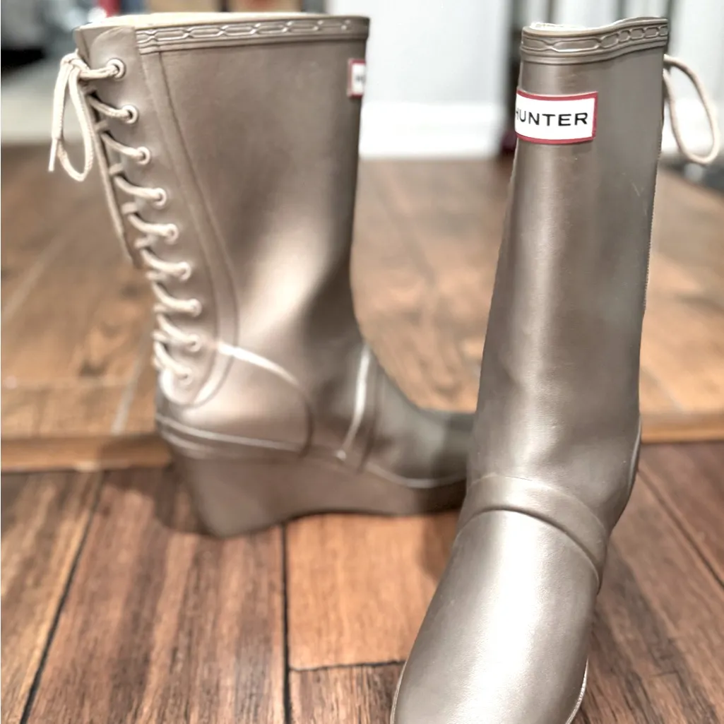 Hunter Verbier Lace Up Titanium Wedge Rain Boots - Image 2