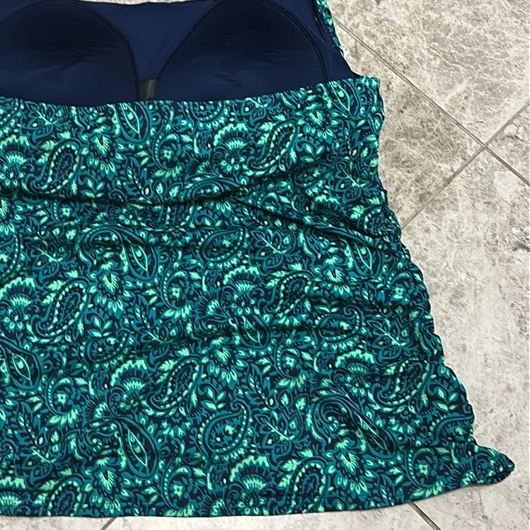 Lands End Plus Size Long Torso Square Neck Halter Tankini Swim Top 22W/L Blue - Image 11