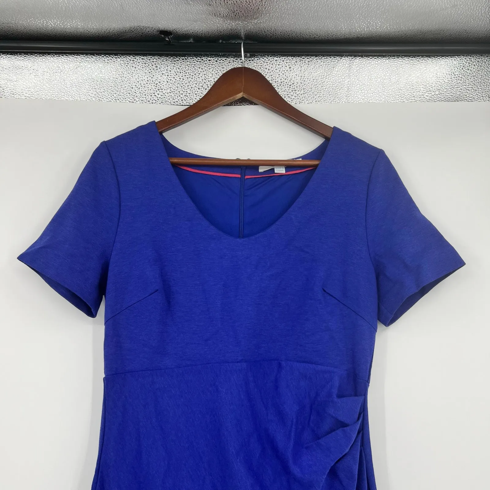 Boden "Honor" Ponte Knit Ruched Pencil Dress Blue Violet Short Sleeve U Neck 10R Size 10 - Image 3