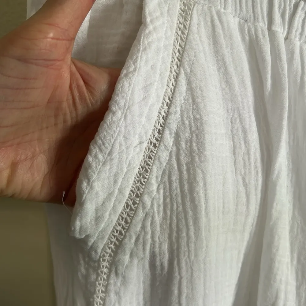 Japna 100% gauze cotton white boho pull on elastic waist wide leg pants XL​​ - Image 5