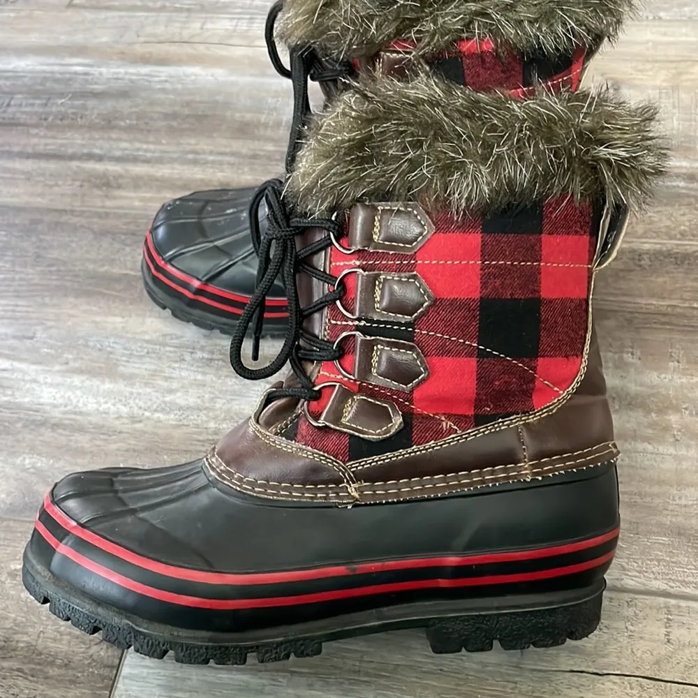 FUR Lined Plaid Flannel Duck Boots - Image 3