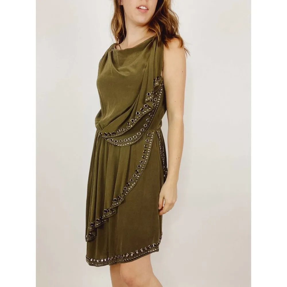 Haute Hippie Olive Studded Asymmetrical Silk Dress - Image 16