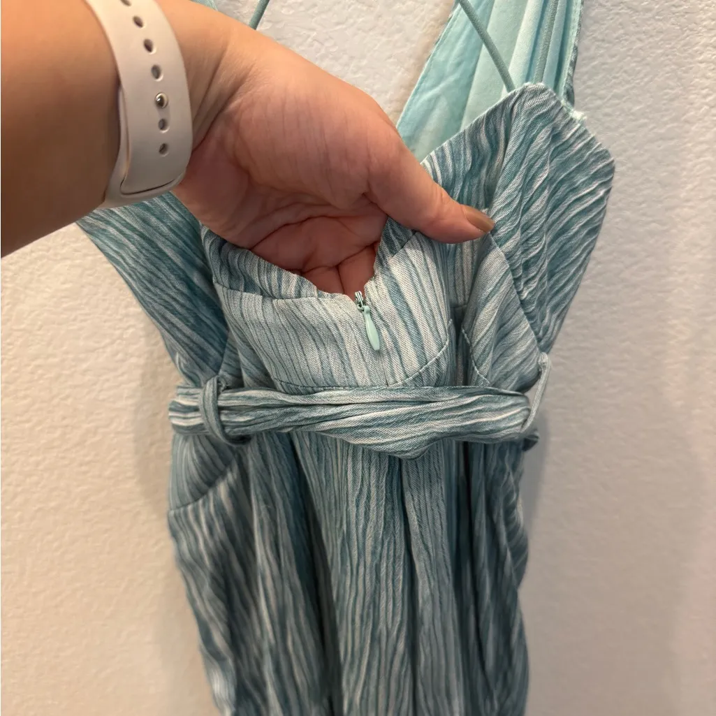 Luxxel Aqua Blue Pleated Wide Leg Jumpsuit – Size M - Image 5