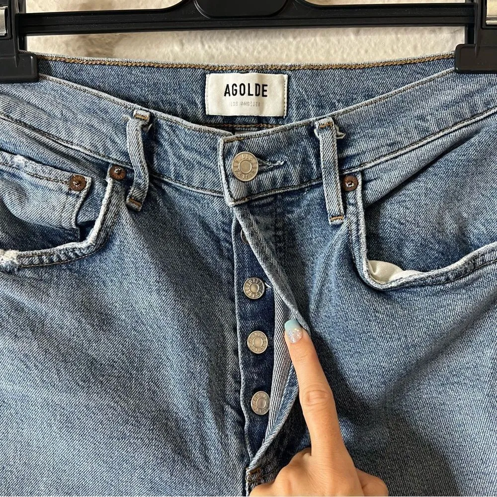 AGOLDE Riley High Rise Straight Crop Jeans Size 26 Medium Wash Distressed - Image 6